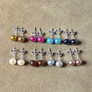 Elegant Multi-Color Pearl Stud Earrings Set of 8